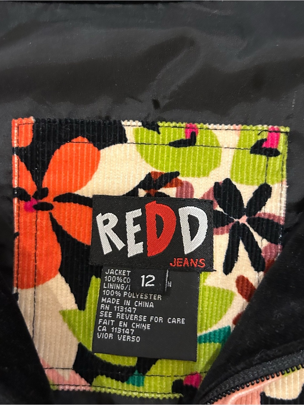 Red Jacket Multicolor Floral Corduroy Jean Jacket - Red, Green, Pink, Cream, - Picture 2 of 9